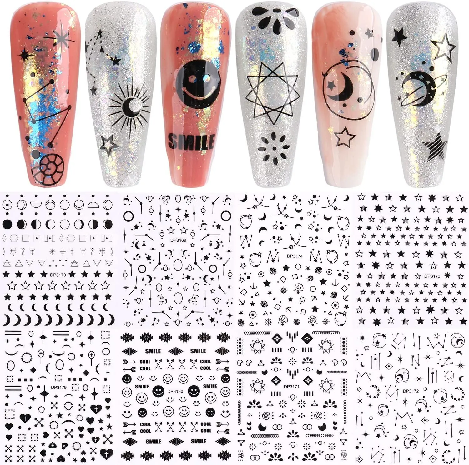 12 Fogli Adesivi Unghie Halloween bambini carini Nail Art Stickers Autoadesivi Stickers Unghie Decorazioni