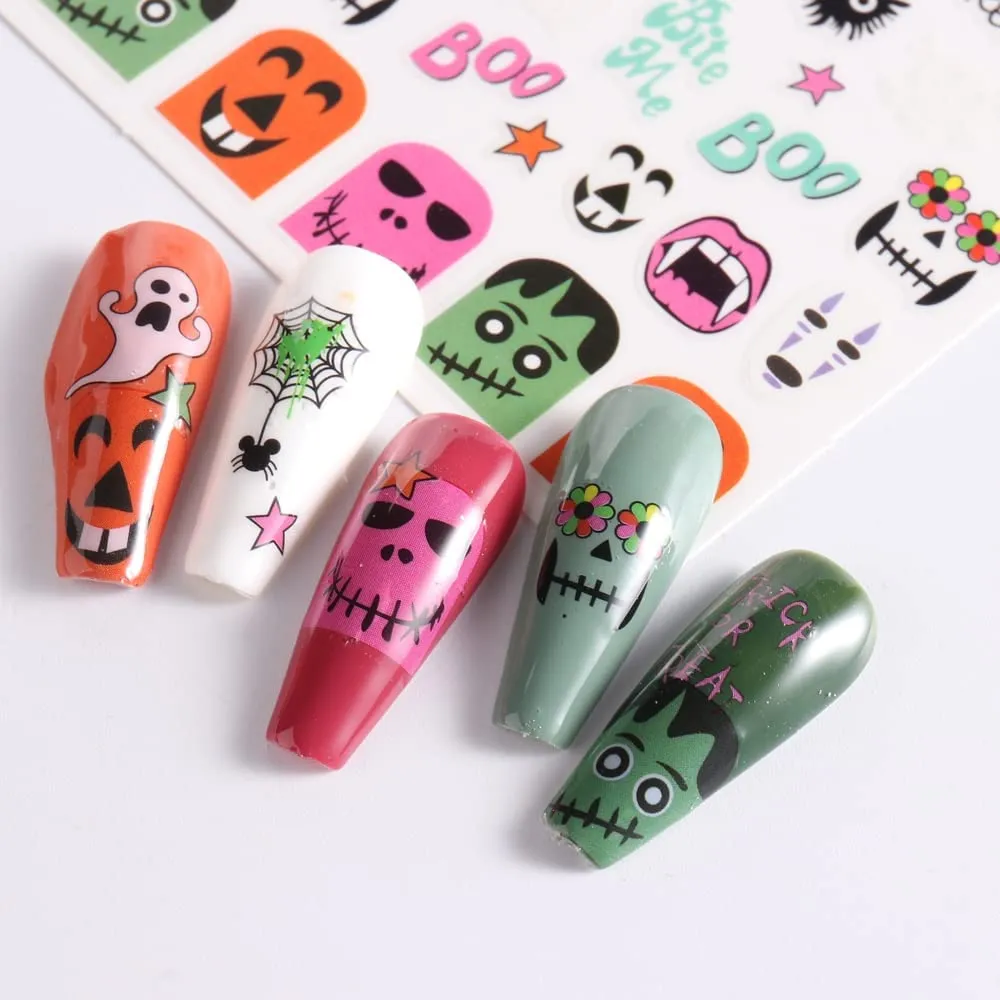 12 Fogli Adesivi Unghie Halloween bambini carini Nail Art Stickers Autoadesivi Stickers Unghie Decorazioni