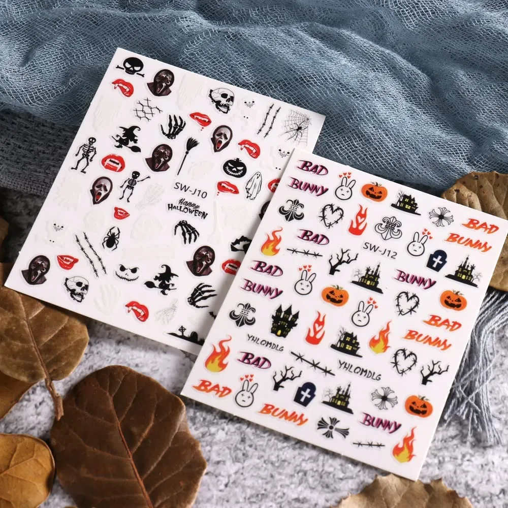 12 Fogli Adesivi Unghie Halloween bambini carini Nail Art Stickers Autoadesivi Stickers Unghie Decorazioni