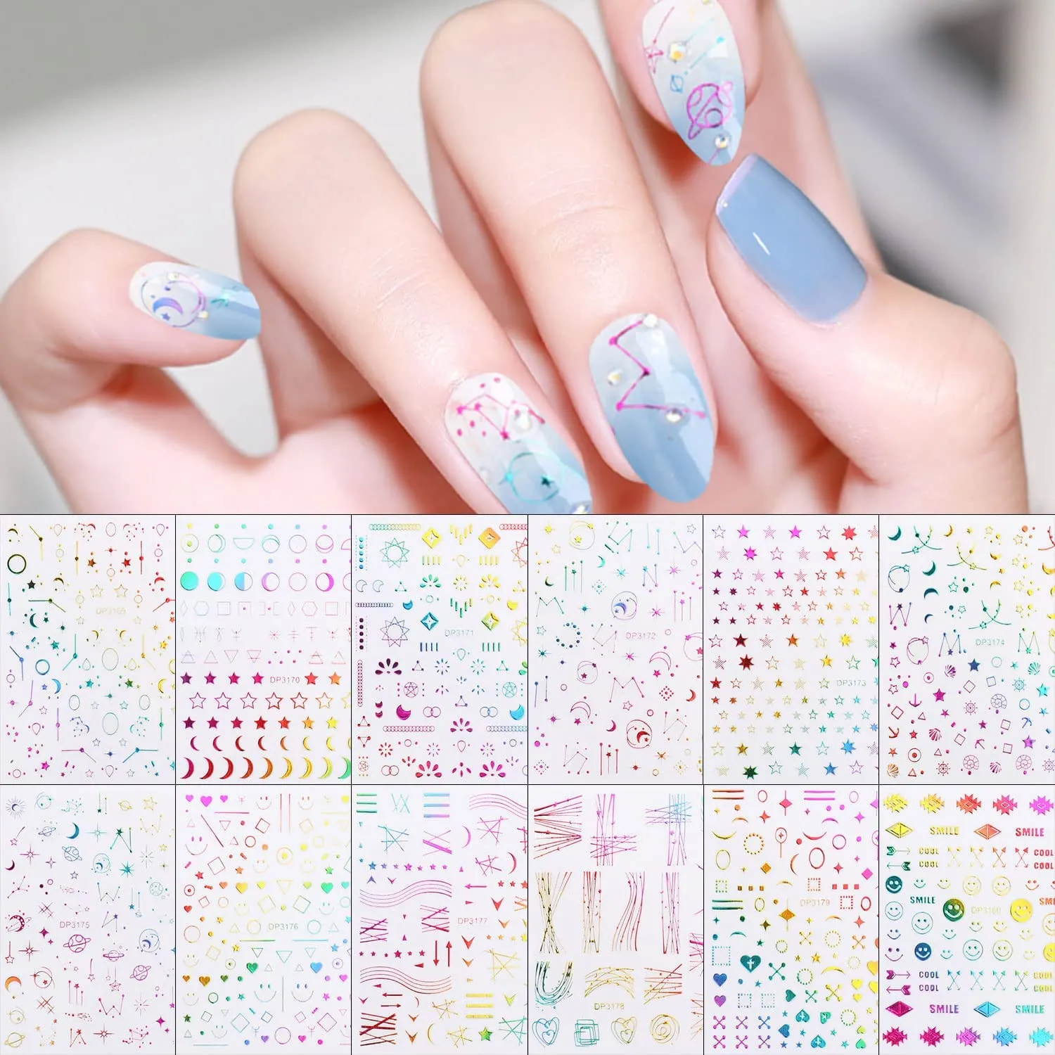 12 Fogli Adesivi Unghie Halloween bambini carini Nail Art Stickers Autoadesivi Stickers Unghie Decorazioni