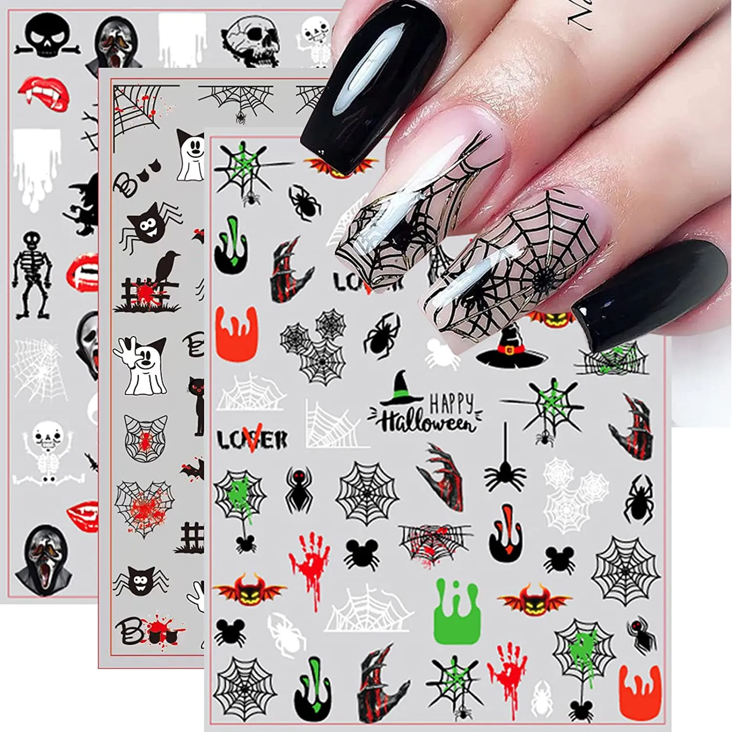 12 Fogli Adesivi Unghie Halloween bambini carini Nail Art Stickers Autoadesivi Stickers Unghie Decorazioni