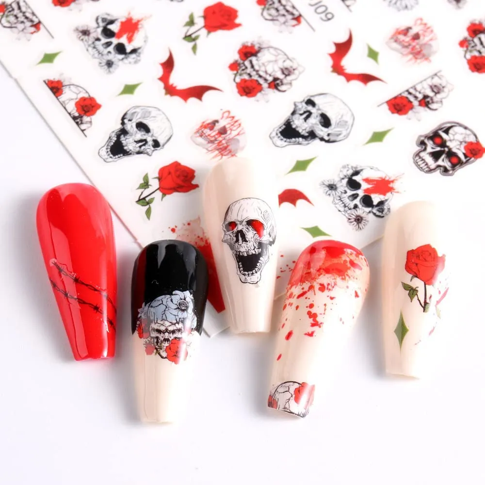 12 Fogli Adesivi Unghie Halloween bambini carini Nail Art Stickers Autoadesivi Stickers Unghie Decorazioni