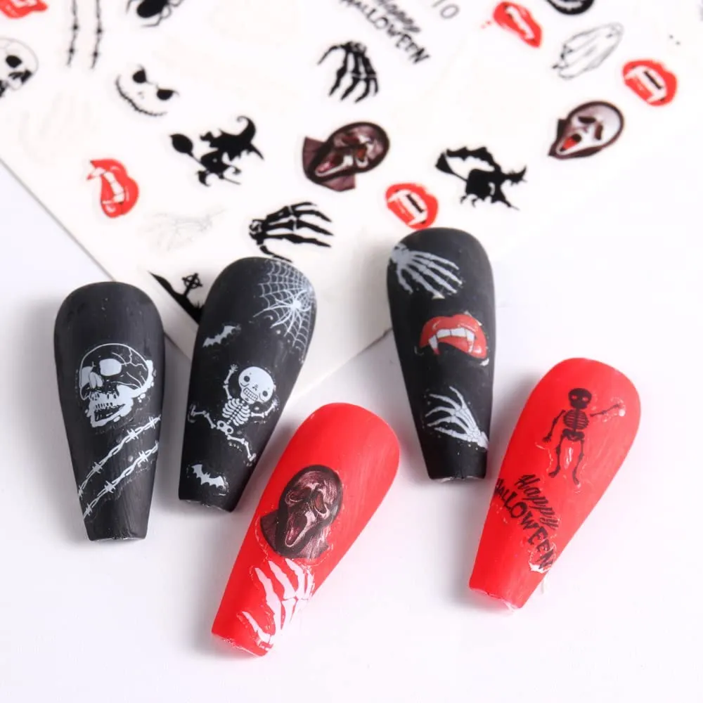 12 Fogli Adesivi Unghie Halloween bambini carini Nail Art Stickers Autoadesivi Stickers Unghie Decorazioni