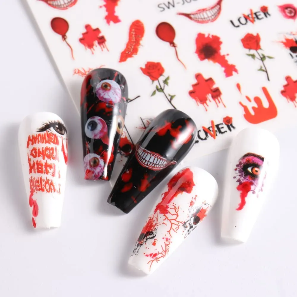 12 Fogli Adesivi Unghie Halloween bambini carini Nail Art Stickers Autoadesivi Stickers Unghie Decorazioni