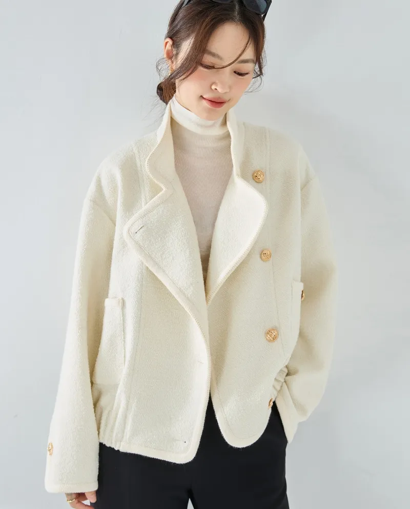 23 Qiu Yang Caiyu Stesso stile Cerchio bianco Cappotto di lana Design Giacca ampia Top Donna 15465