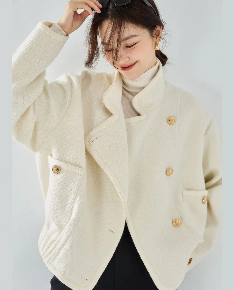 23 Qiu Yang Caiyu Stesso stile Cerchio bianco Cappotto di lana Design Giacca ampia Top Donna 15465