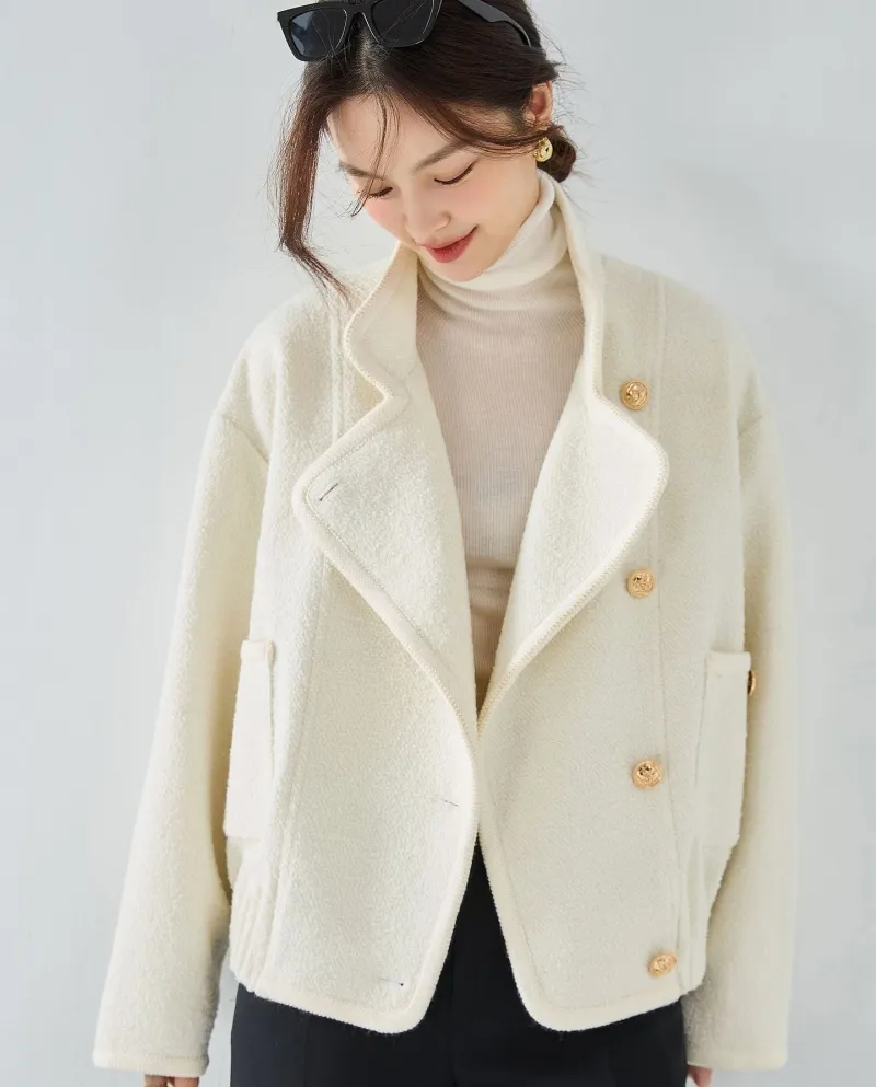 23 Qiu Yang Caiyu Stesso stile Cerchio bianco Cappotto di lana Design Giacca ampia Top Donna 15465