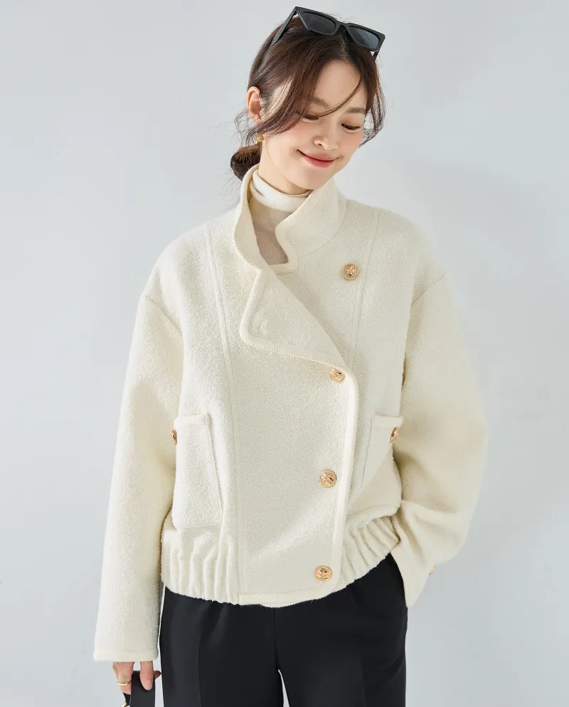 23 Qiu Yang Caiyu Stesso stile Cerchio bianco Cappotto di lana Design Giacca ampia Top Donna 15465