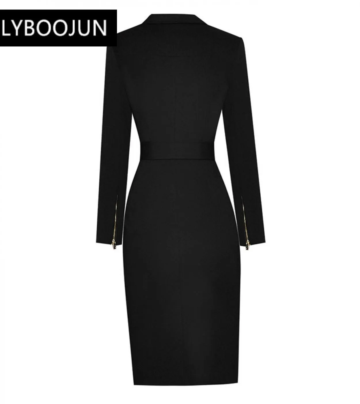 Abiti da donna 2023 Elegante primavera di alta qualità Matita nera Colletto rovesciato Maniche lunghe Fasce Slim Office Short Dr