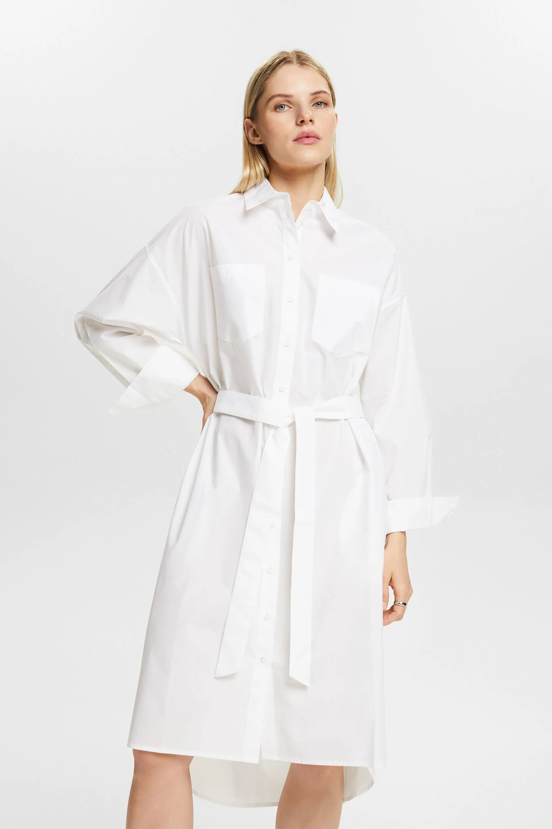 Abito camicia in popeline con cintura