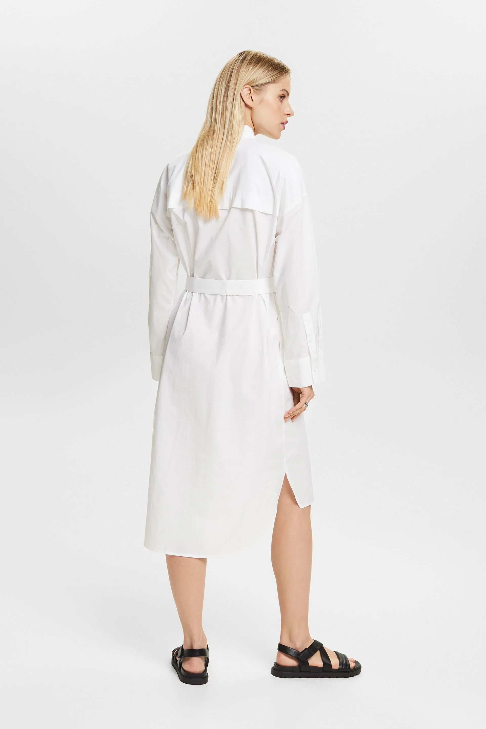 Abito camicia in popeline con cintura