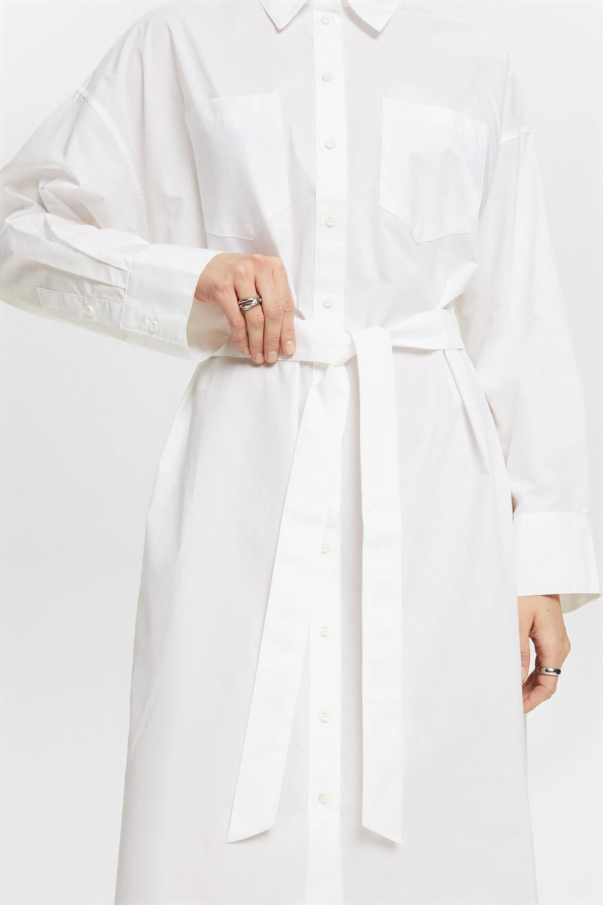 Abito camicia in popeline con cintura
