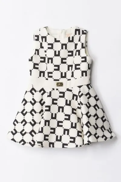Abito stampa logo con gonna a ruota BUTTER/BLACK