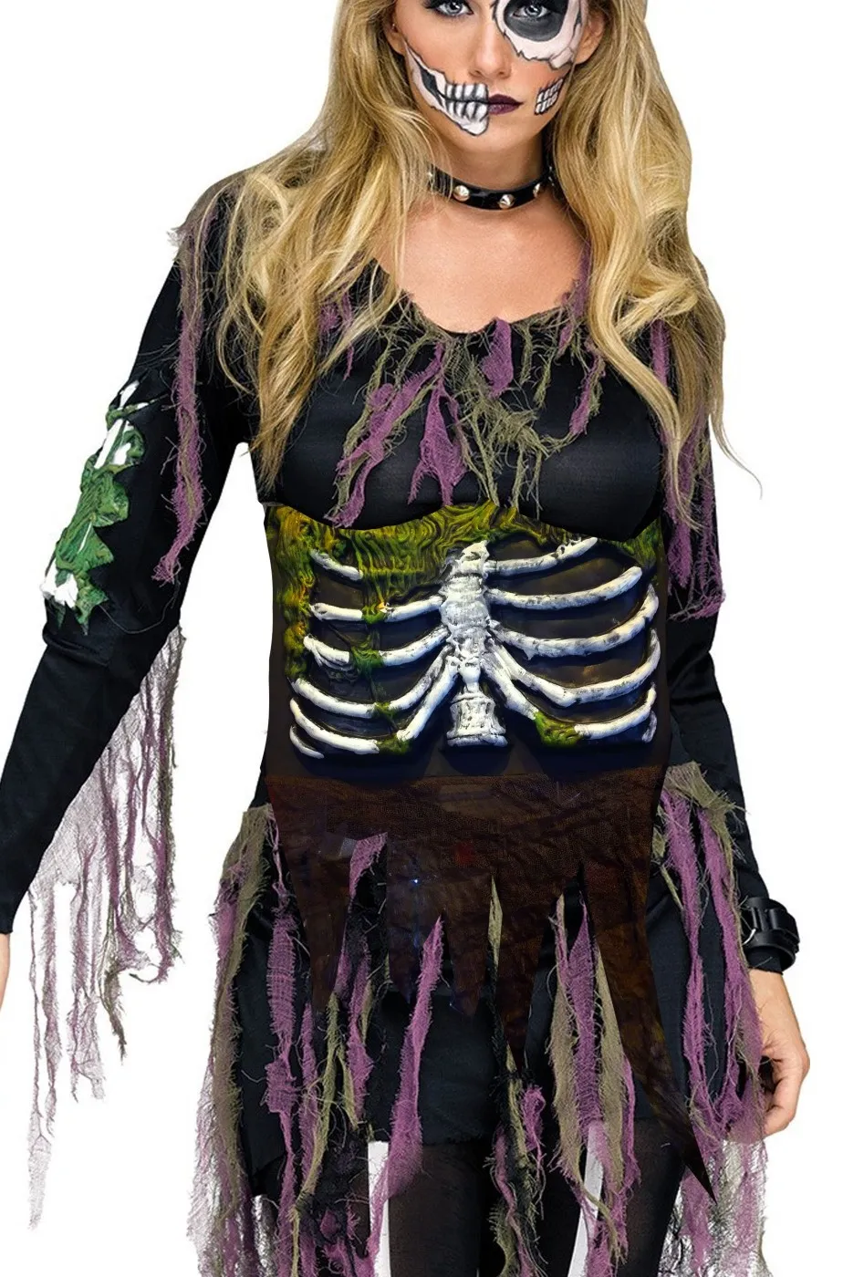 Addome da zombie halloween in eva con scheletro verde