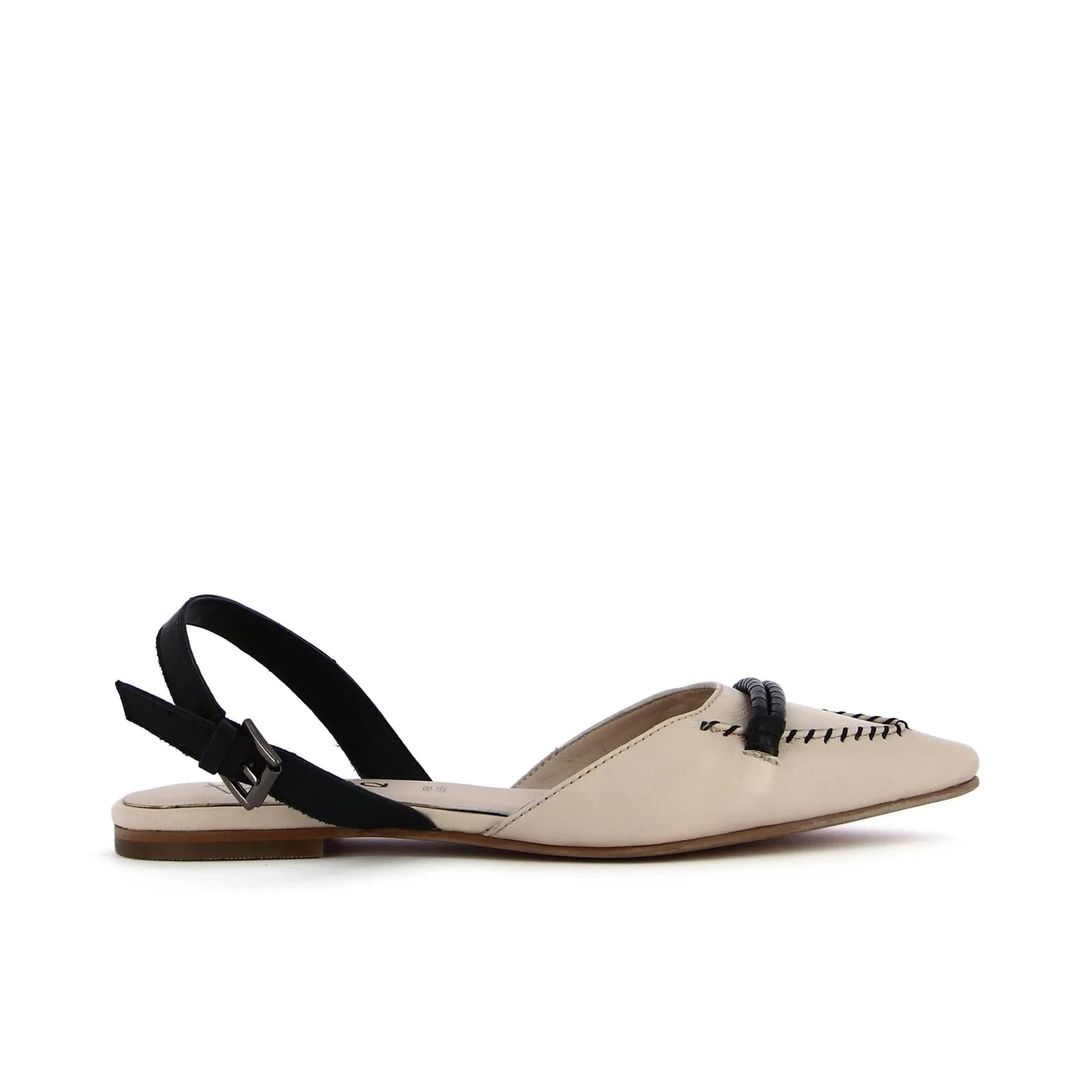 Ballerine a punta beige in pelle con cuciture e sling back