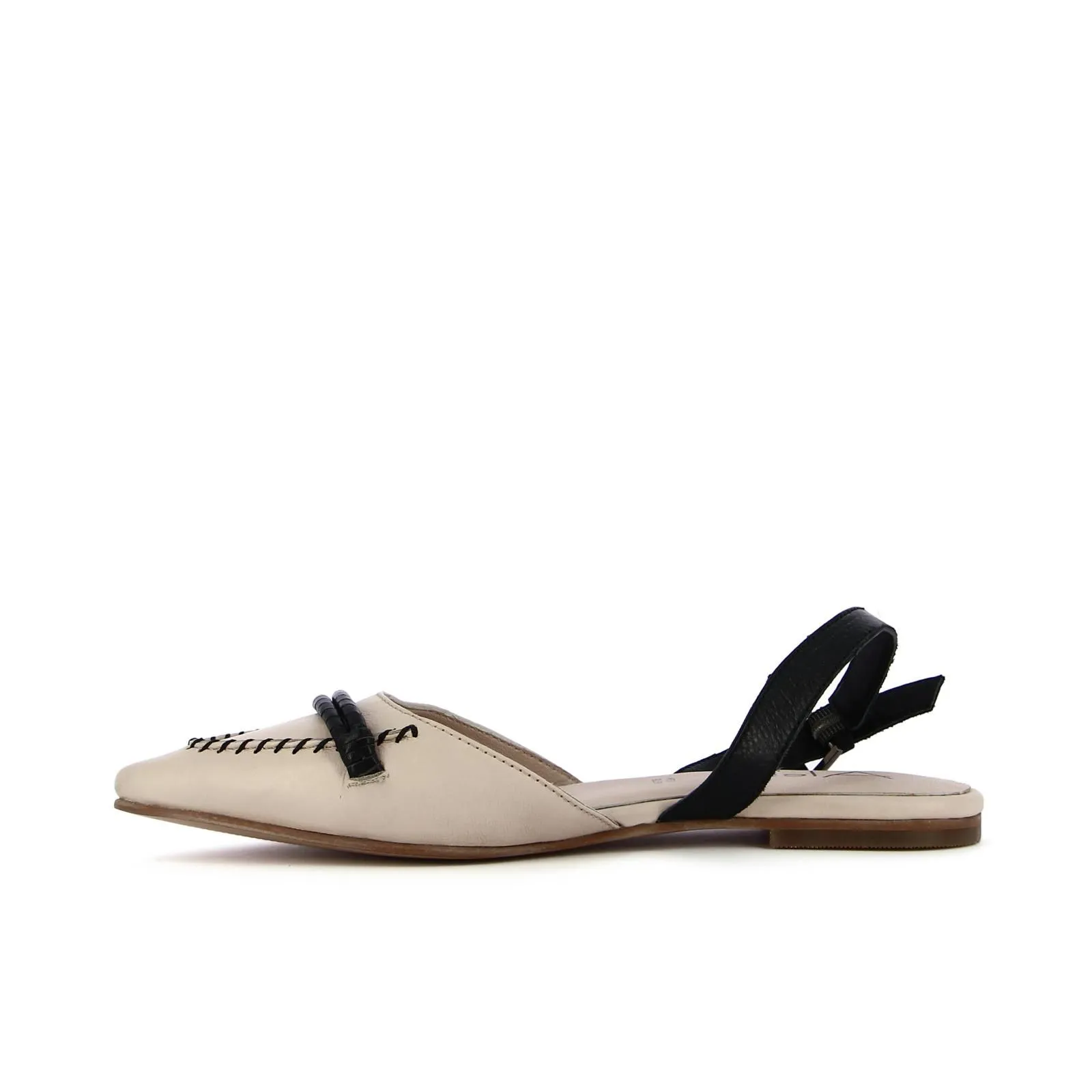 Ballerine a punta beige in pelle con cuciture e sling back