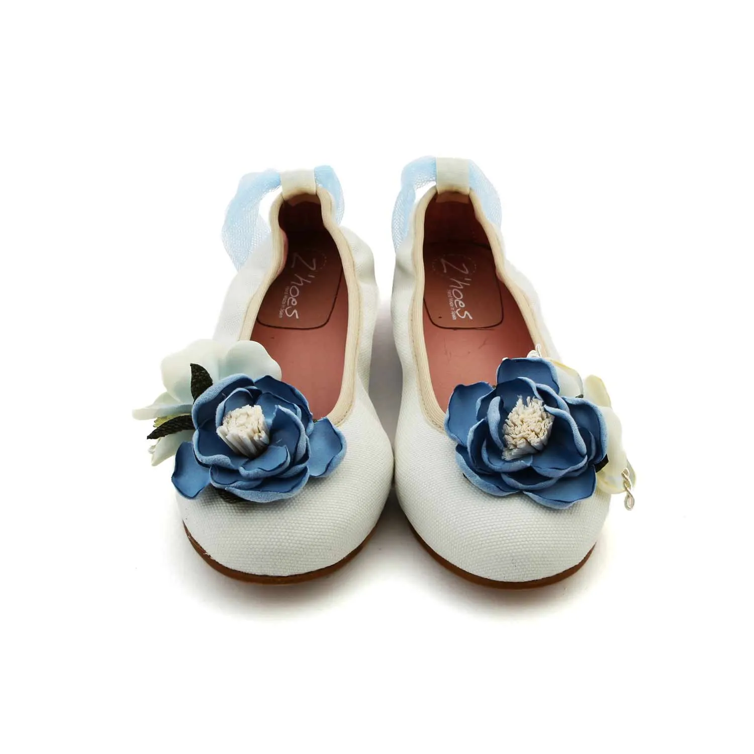 Ballerine Bianche Con Fiori Blu Bambina E Teen