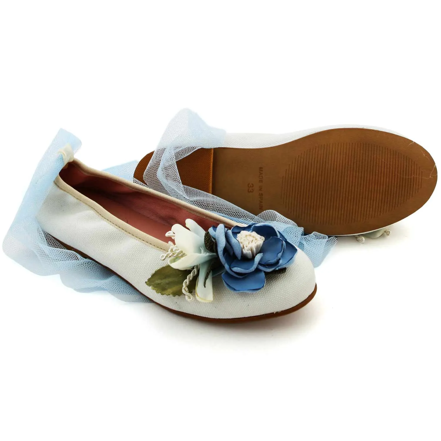 Ballerine Bianche Con Fiori Blu Bambina E Teen