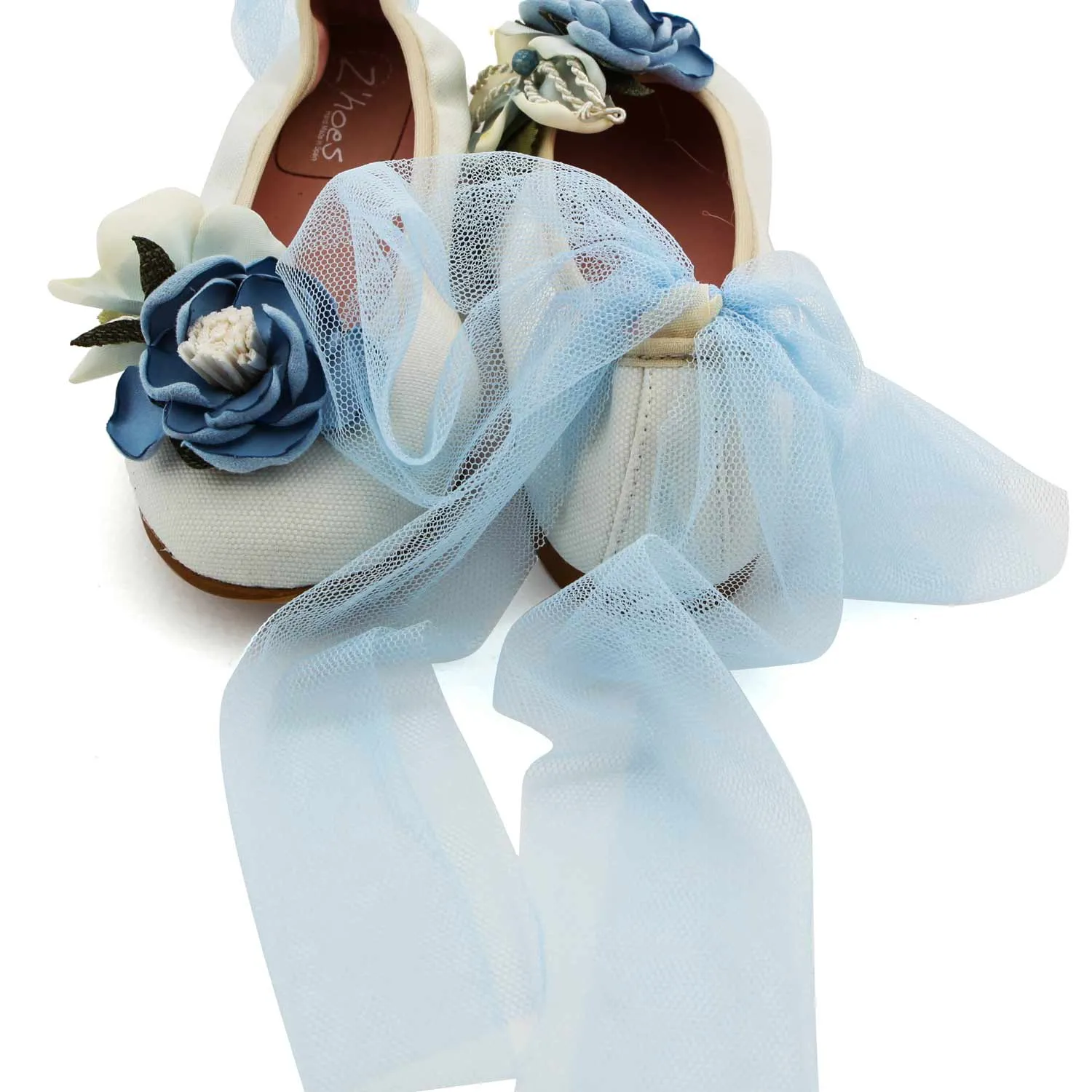 Ballerine Bianche Con Fiori Blu Bambina E Teen