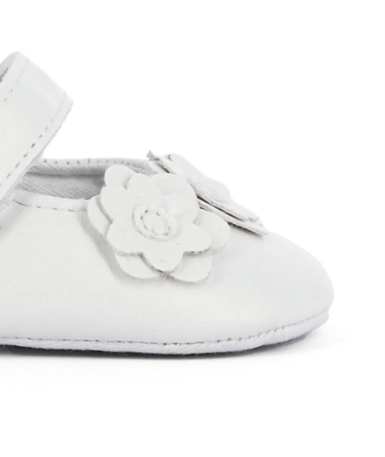 Ballerine bianche da bimba modello mary jane con fiori primi passi