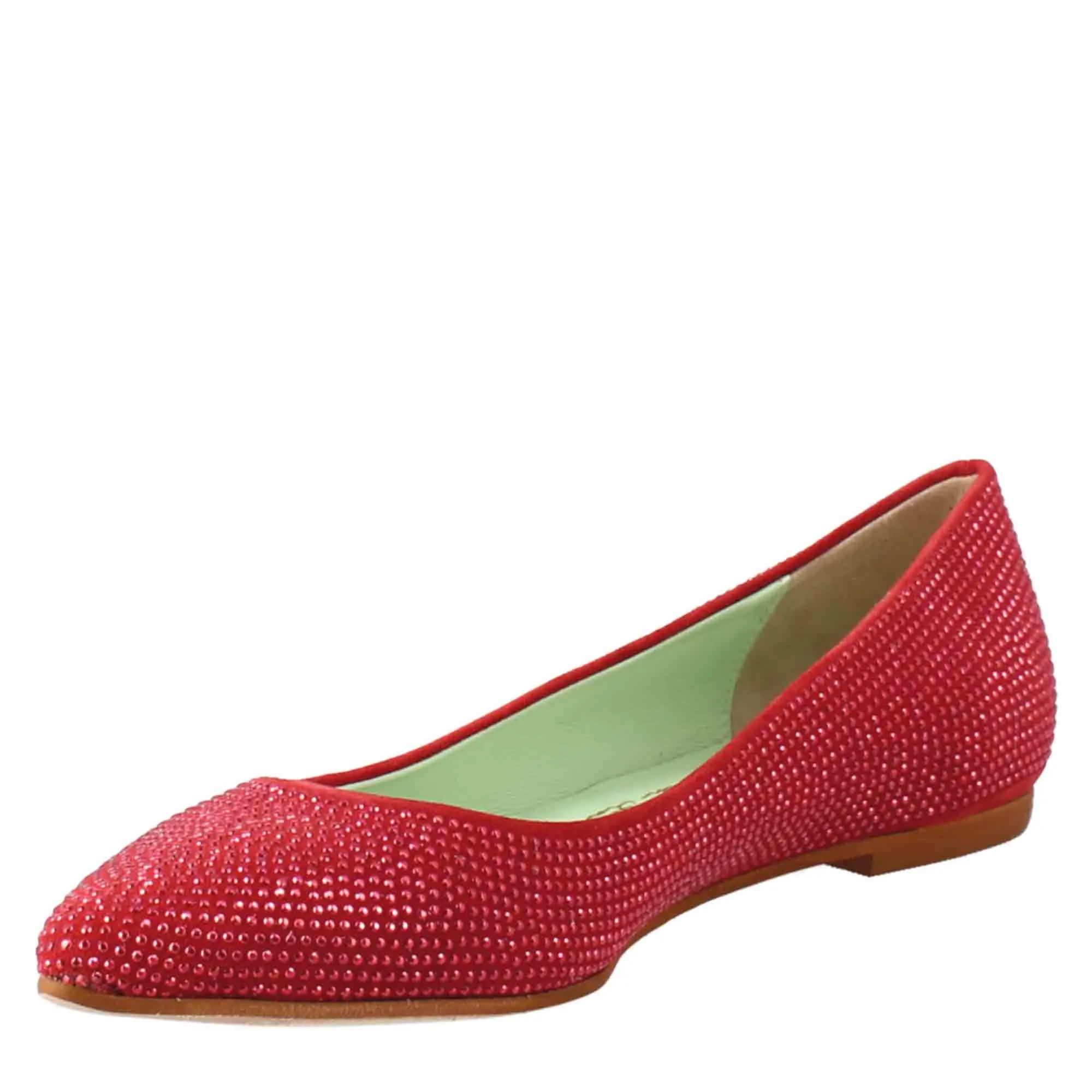 Ballerine da donna color rosso in pelle scamosciata con strass
