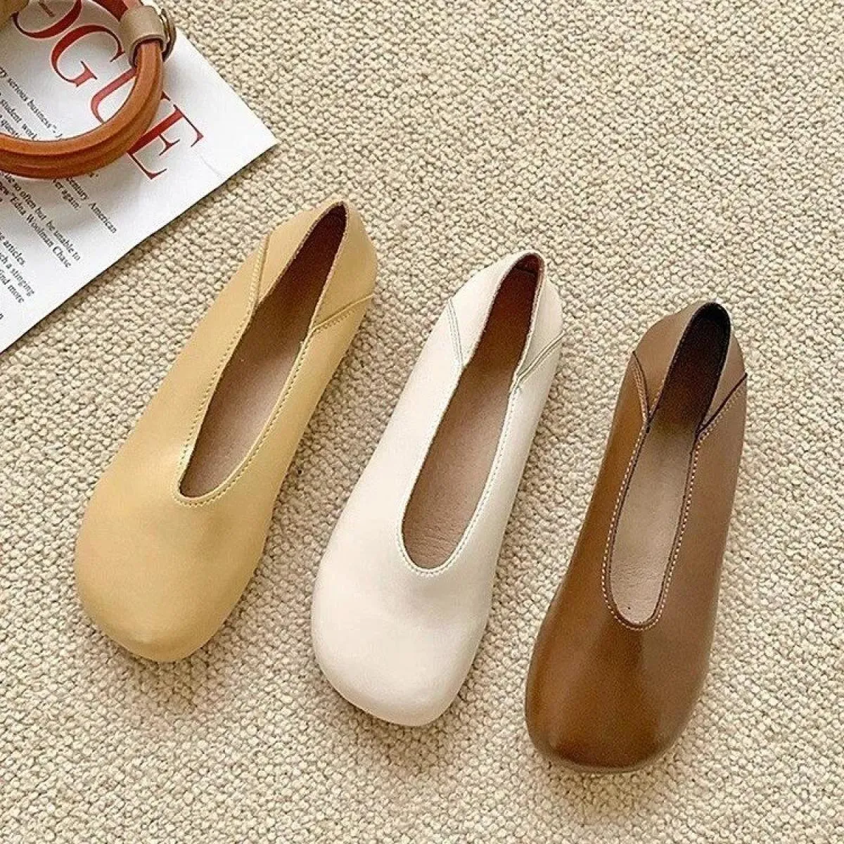 Ballerine in pelle Smile Circle da donna Scarpe semplici e comode con punta tonda