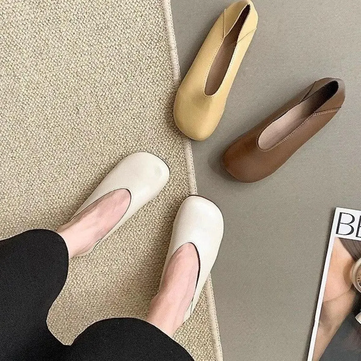 Ballerine in pelle Smile Circle da donna Scarpe semplici e comode con punta tonda