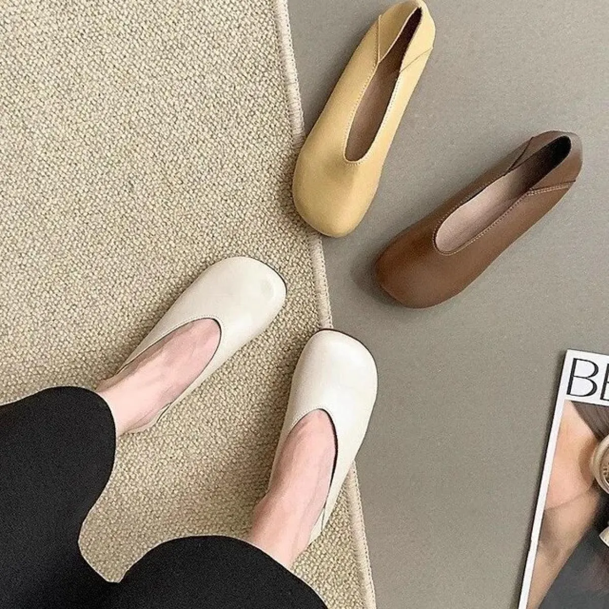 Ballerine in pelle Smile Circle da donna Scarpe semplici e comode con punta tonda