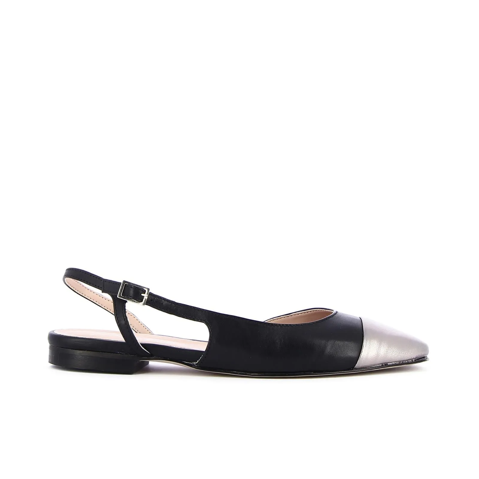 Ballerine nere in pelle con punta effetto laminato oro