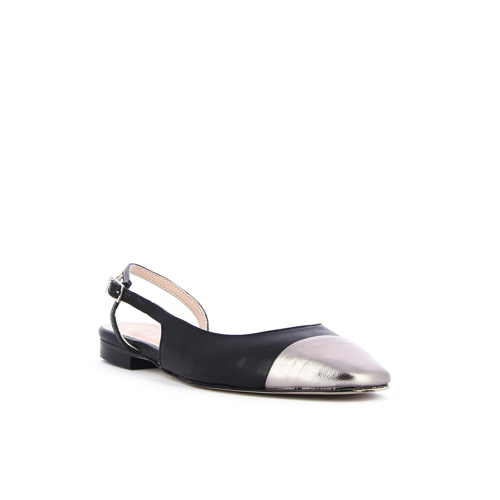 Ballerine nere in pelle con punta effetto laminato oro
