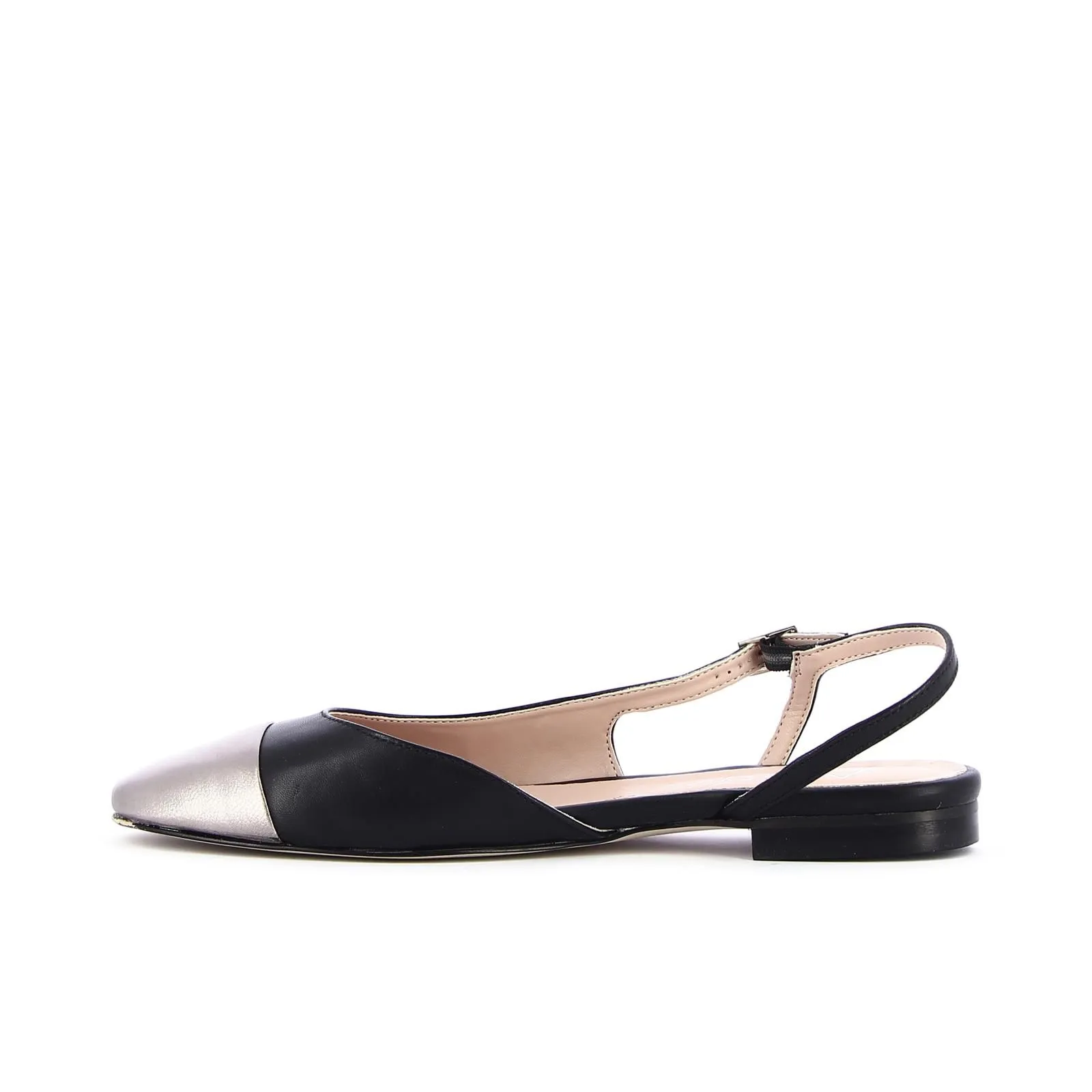 Ballerine nere in pelle con punta effetto laminato oro