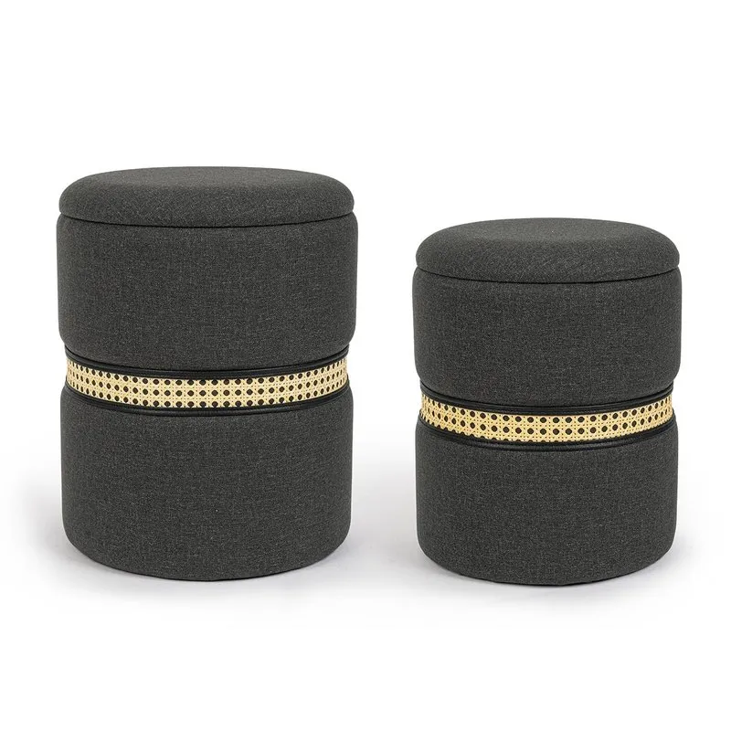 Bizzotto Set 2 pouf contenitore Karina carbone