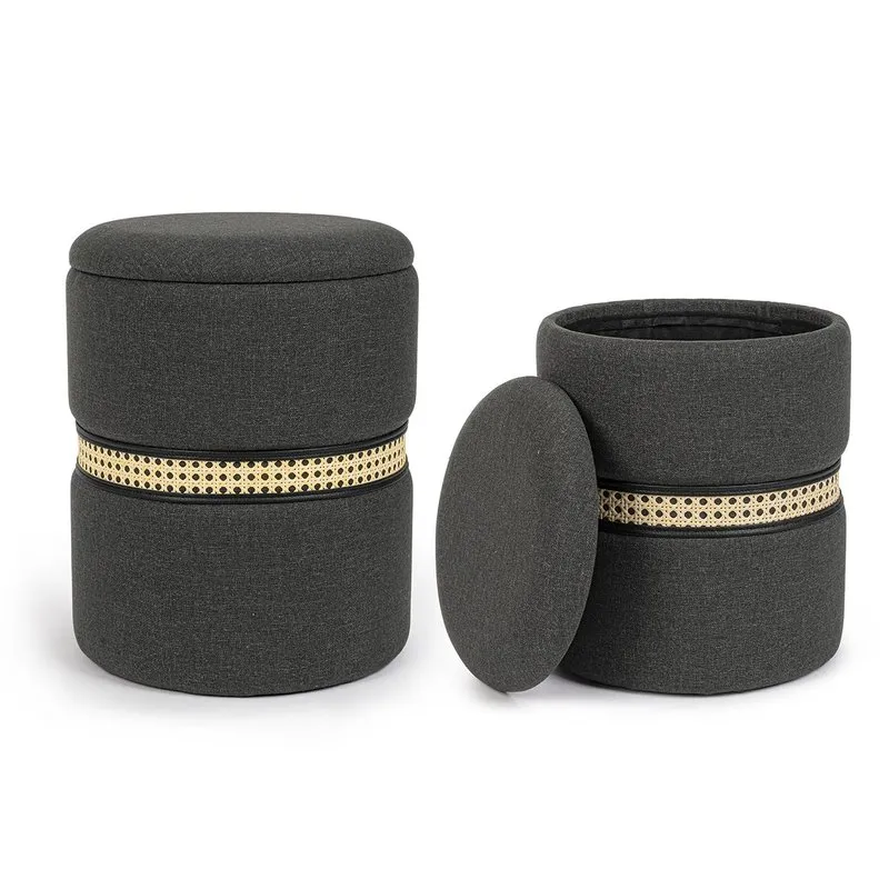 Bizzotto Set 2 pouf contenitore Karina carbone