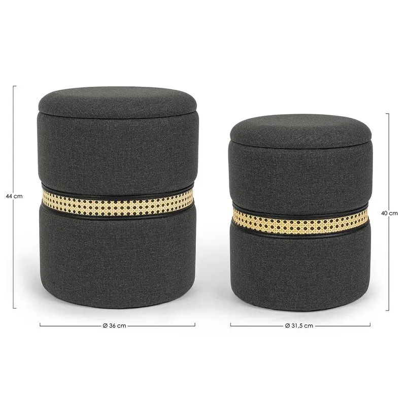 Bizzotto Set 2 pouf contenitore Karina carbone