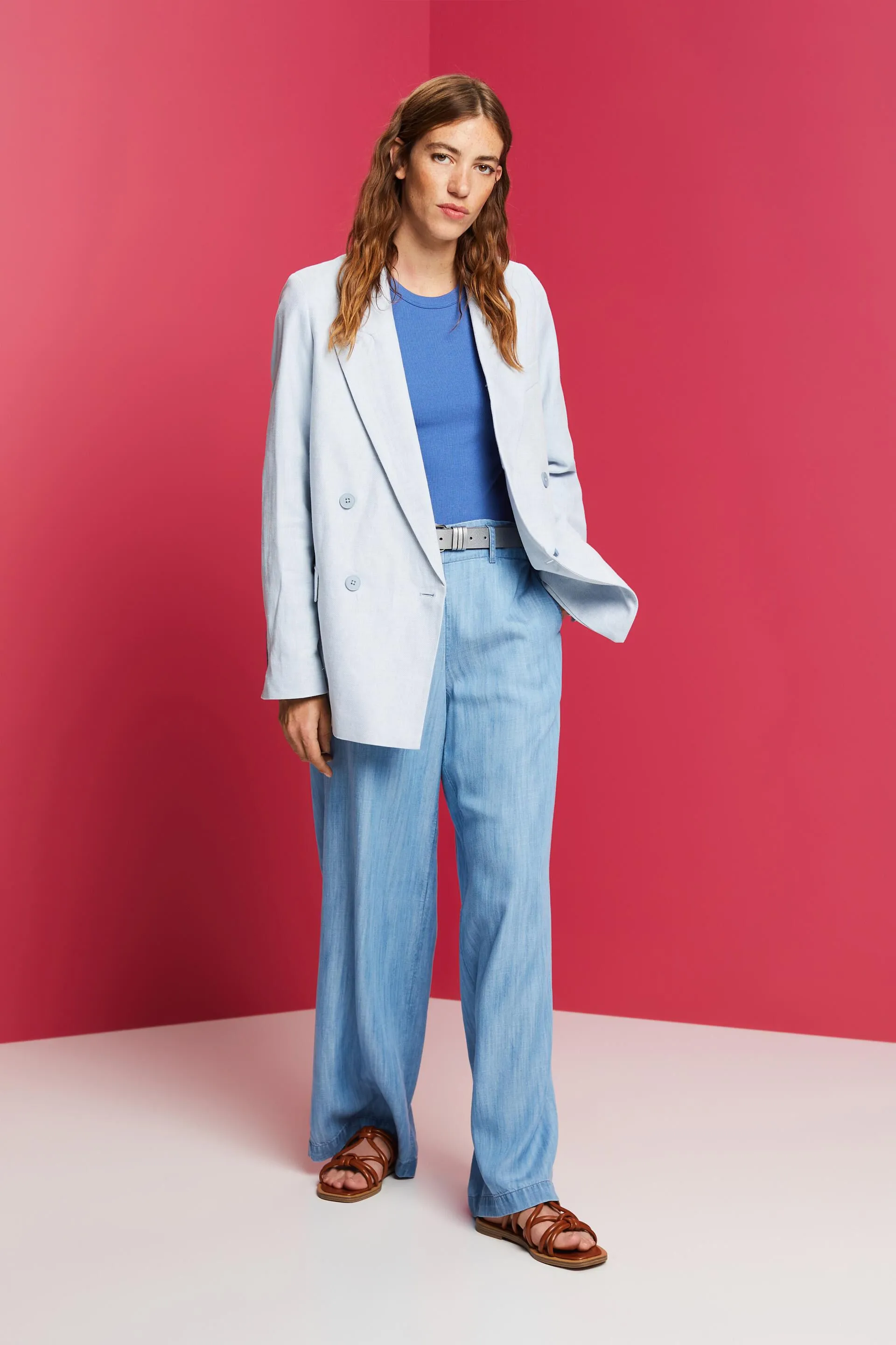 Blazer a doppiopetto in cotone e lino