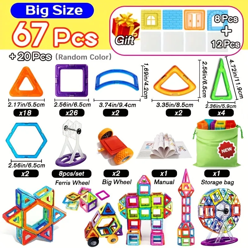 Blocchi magnetici di grandi dimensioni Designer fai da te Magnete Giocattolo Costruttore educativo Set Giocattoli per bambini, R