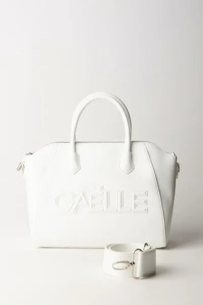 Borsa a mano con logo Bianco