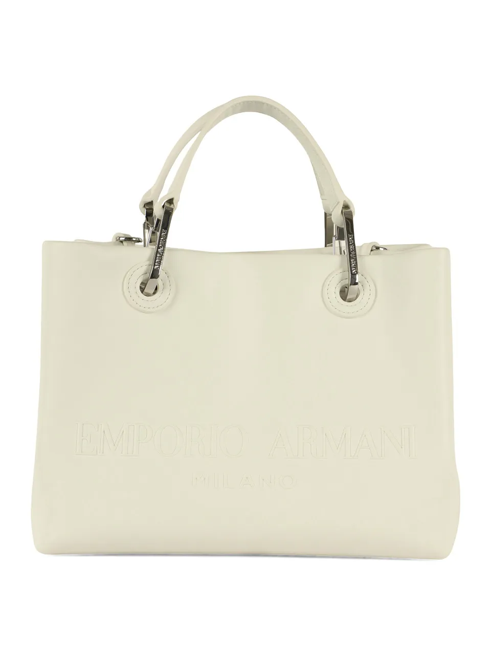 Borsa a mano media con scritta logo a rilievo