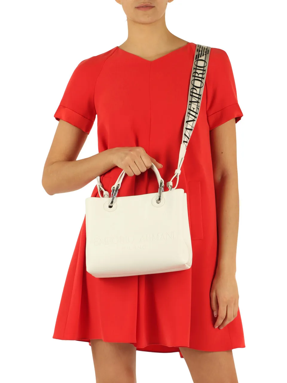 Borsa a mano media con scritta logo a rilievo