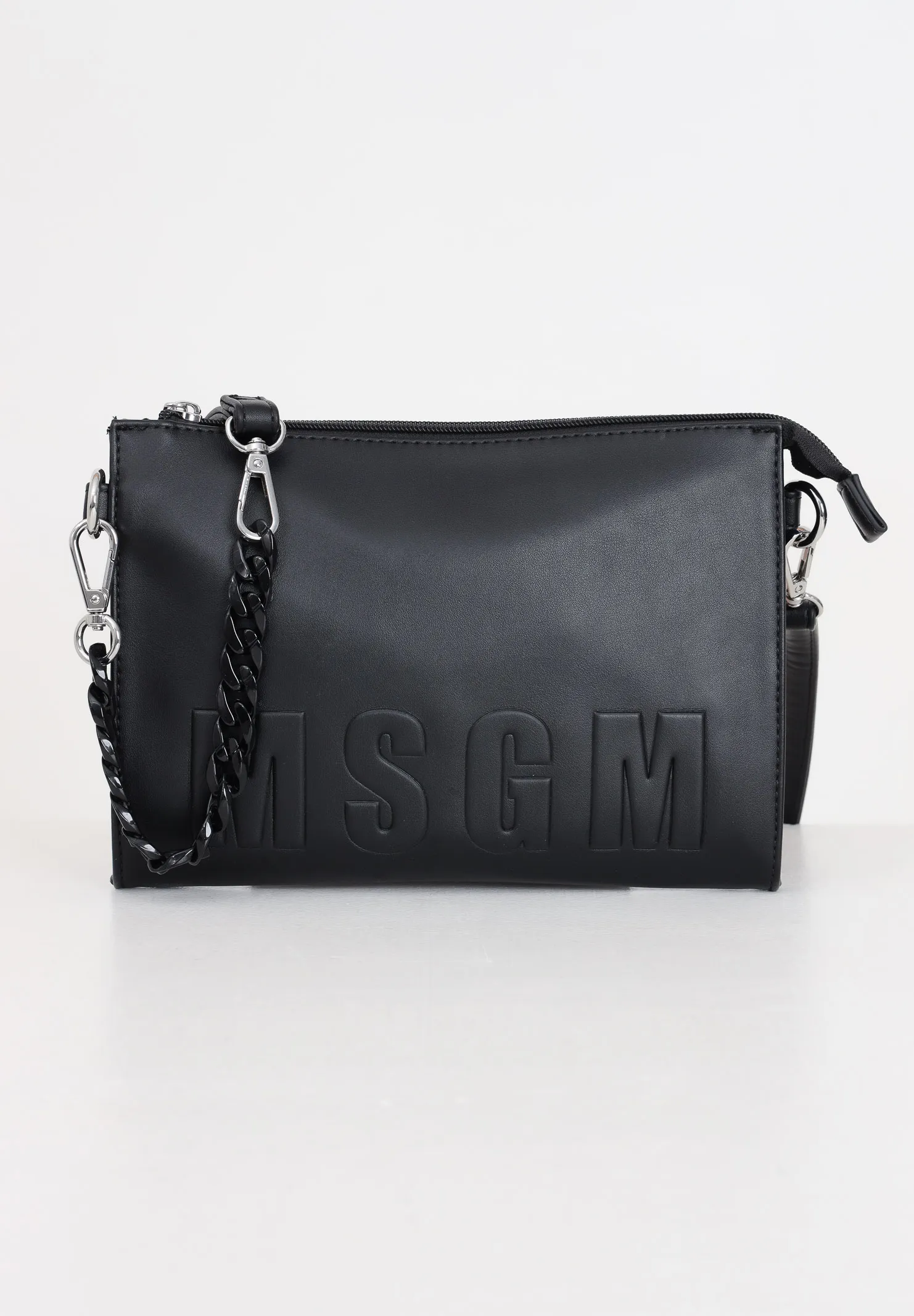 Borsa da donna nera a tracolla con lettering logo in rilievo