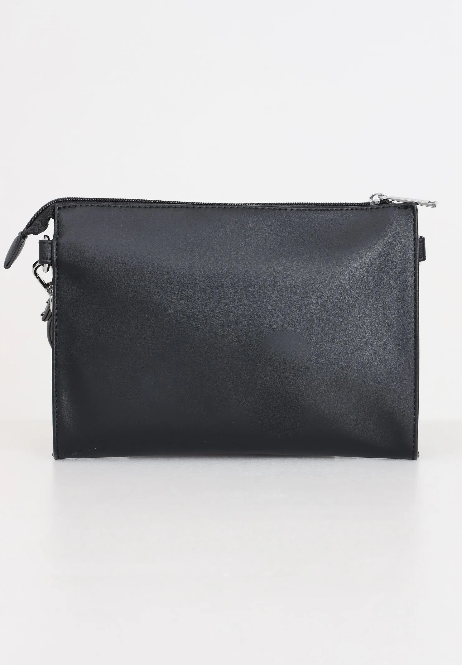 Borsa da donna nera a tracolla con lettering logo in rilievo