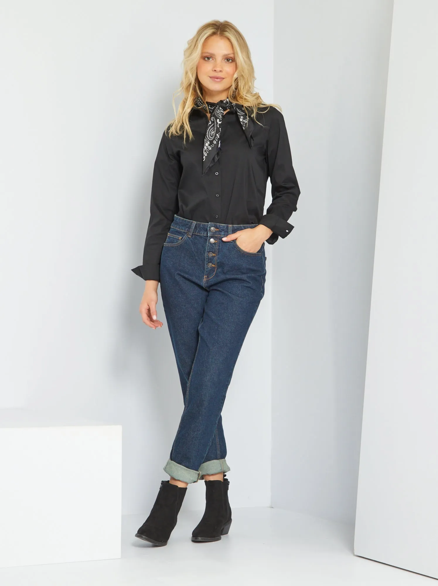 Camicia effetto fit collo italiano - nero