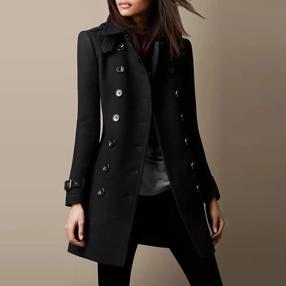 Cappotto Donna Autunno Inverno Giacca Lana Manica Lunga Tinta Unita Monopetto Bottone