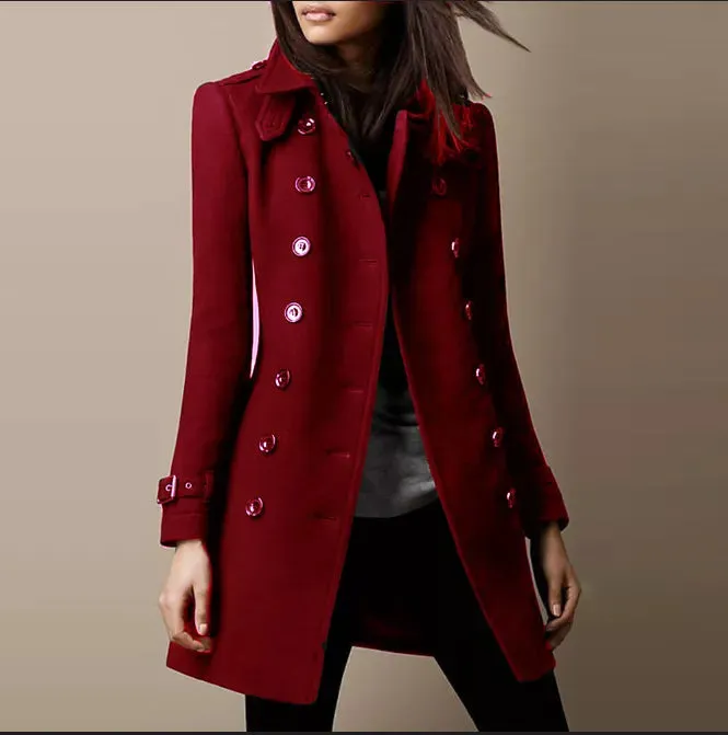 Cappotto Donna Autunno Inverno Giacca Lana Manica Lunga Tinta Unita Monopetto Bottone