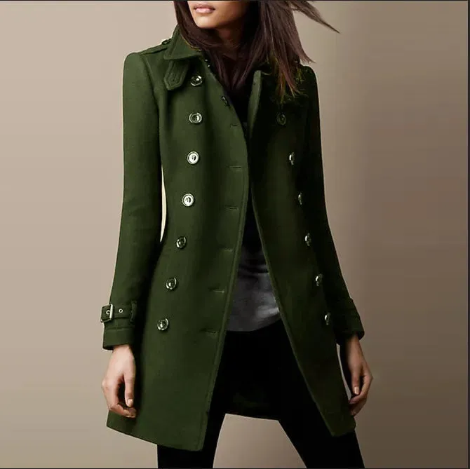Cappotto Donna Autunno Inverno Giacca Lana Manica Lunga Tinta Unita Monopetto Bottone