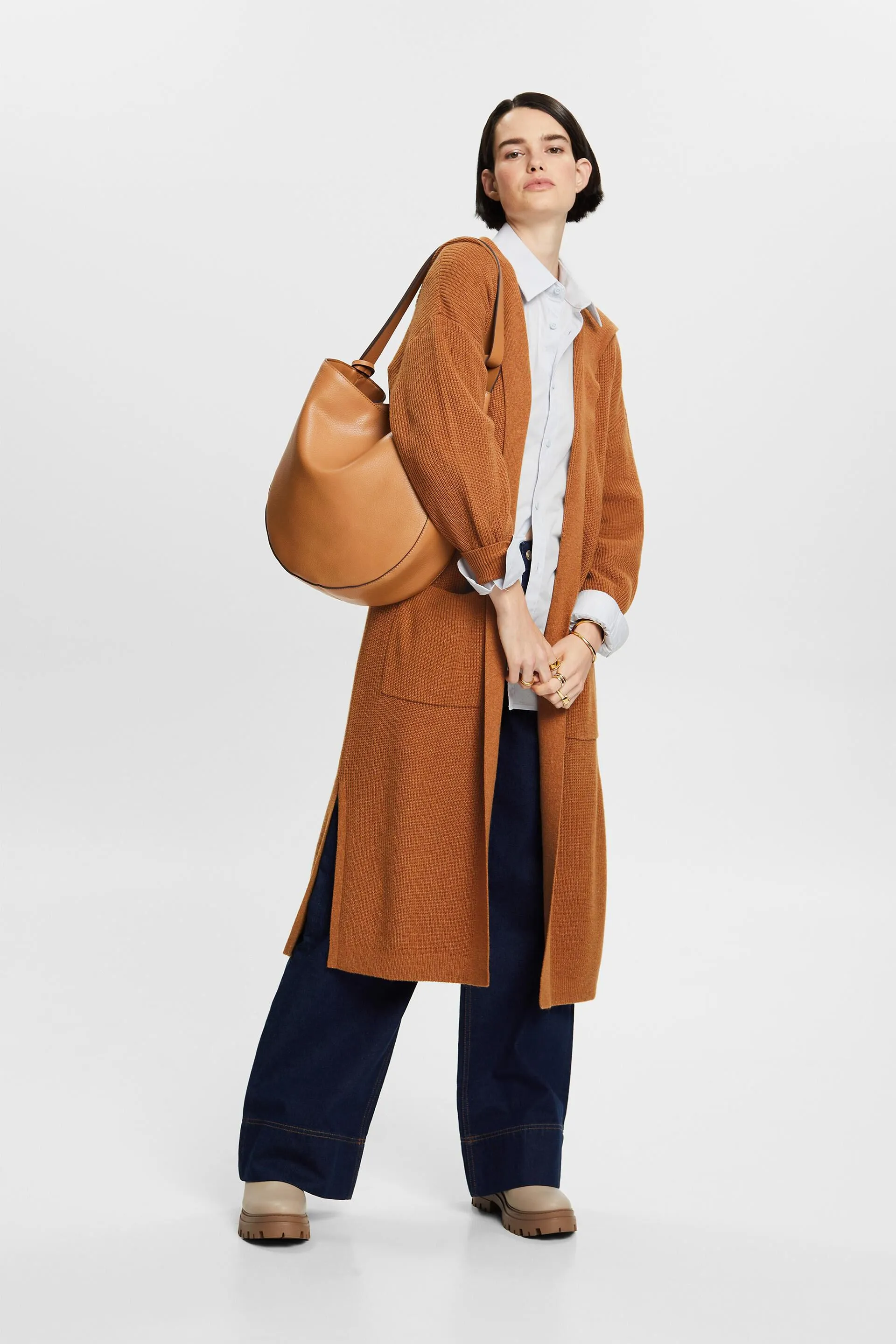 Cardigan lungo e aperto con cappuccio
