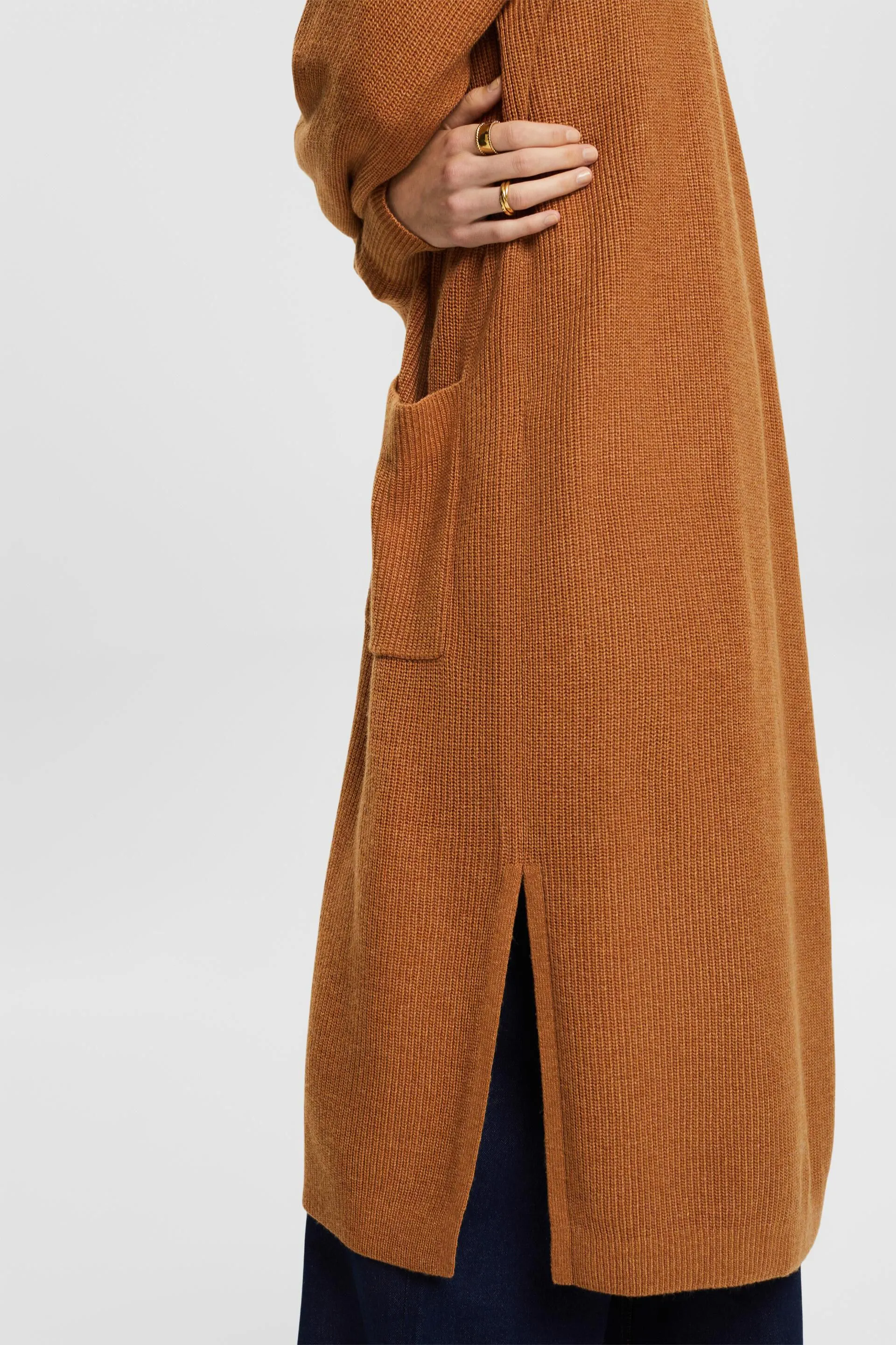 Cardigan lungo e aperto con cappuccio