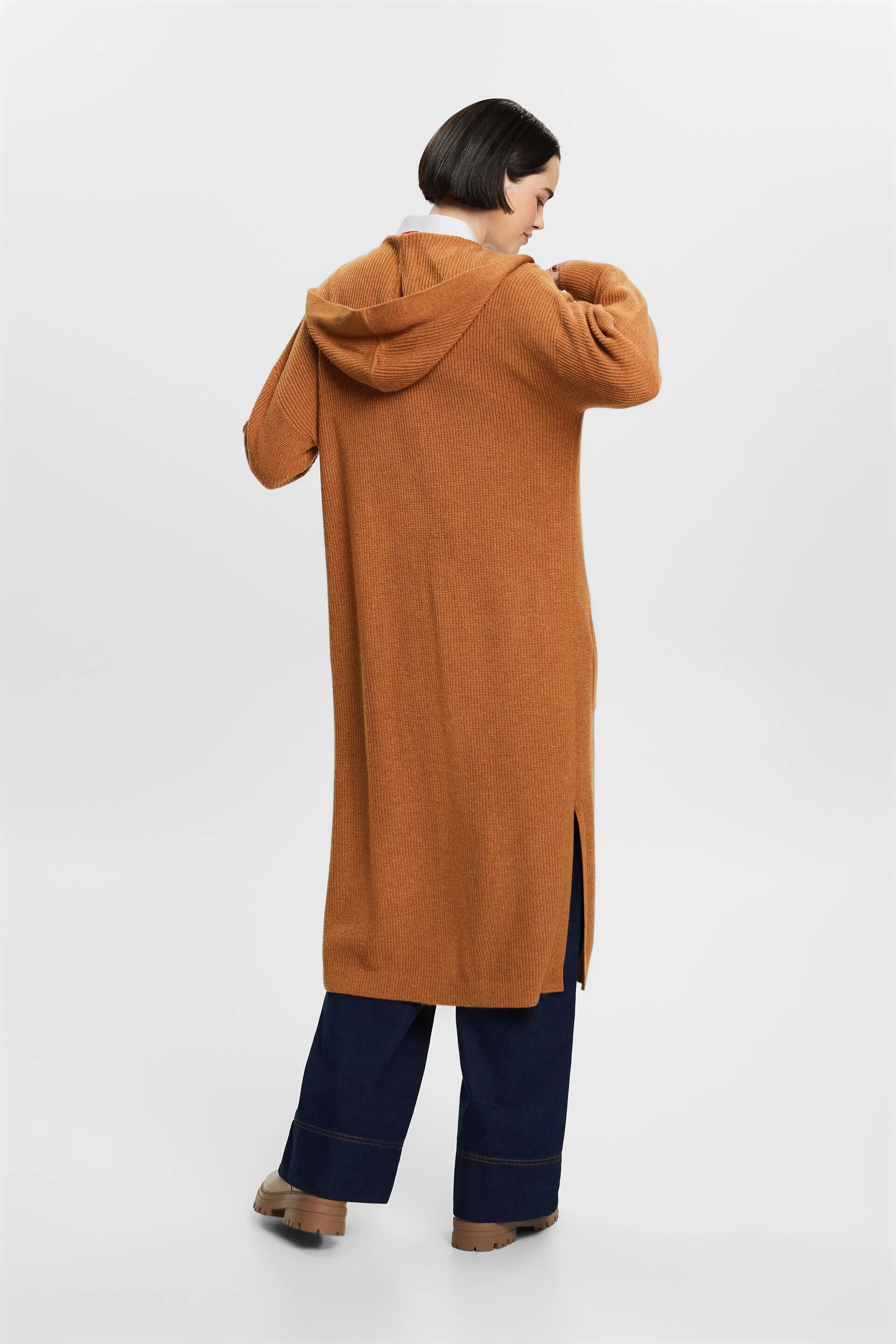 Cardigan lungo e aperto con cappuccio