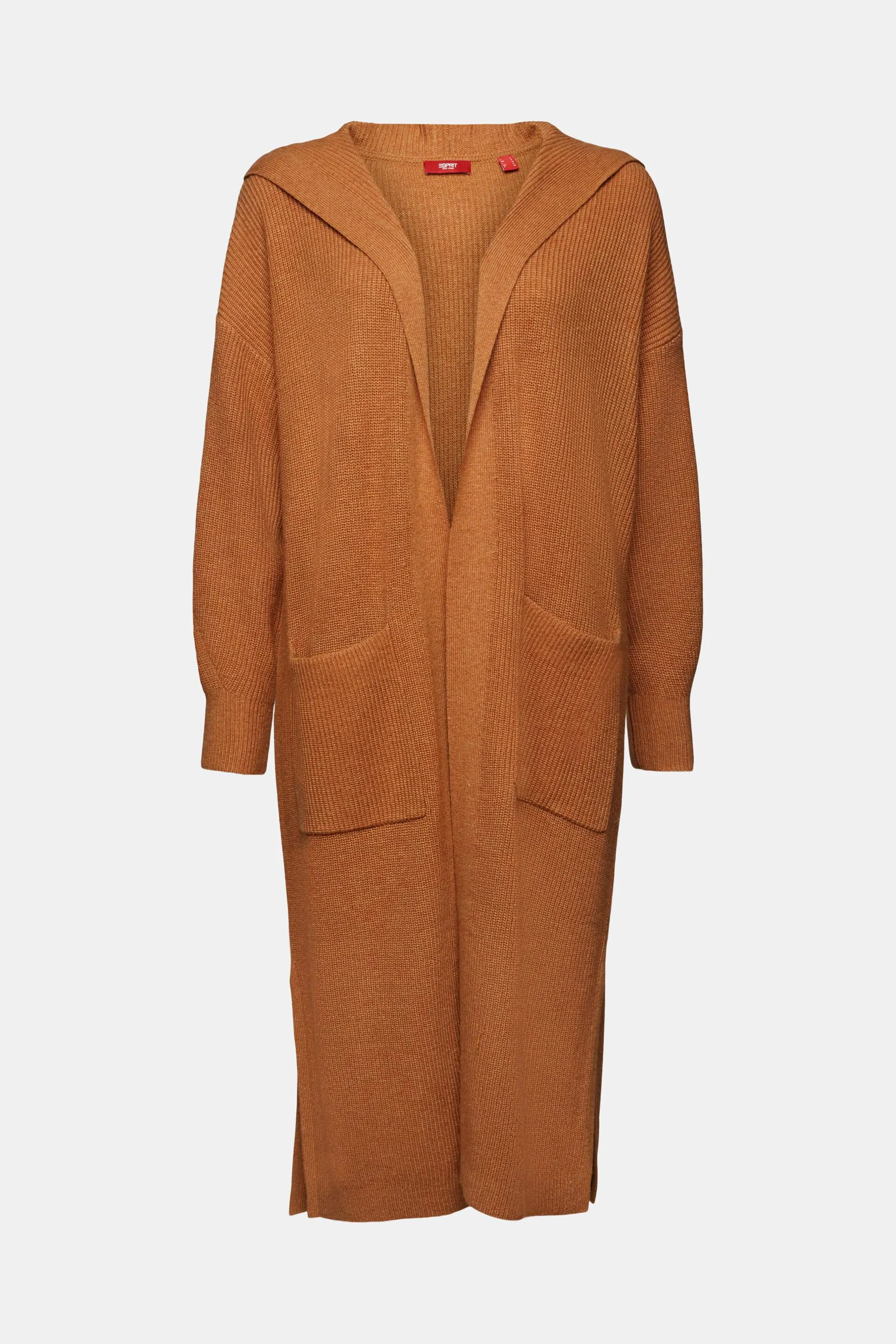 Cardigan lungo e aperto con cappuccio