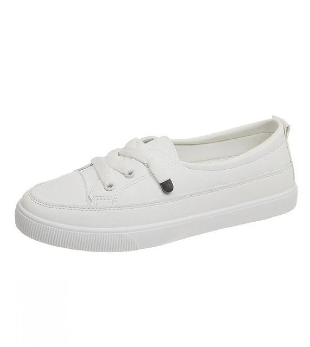 Comemore Comfortable Womens Casual Flat White Laceup Shoes Summer Vulcanized Sneakers Ladies Light Soft Shallow Mouth L